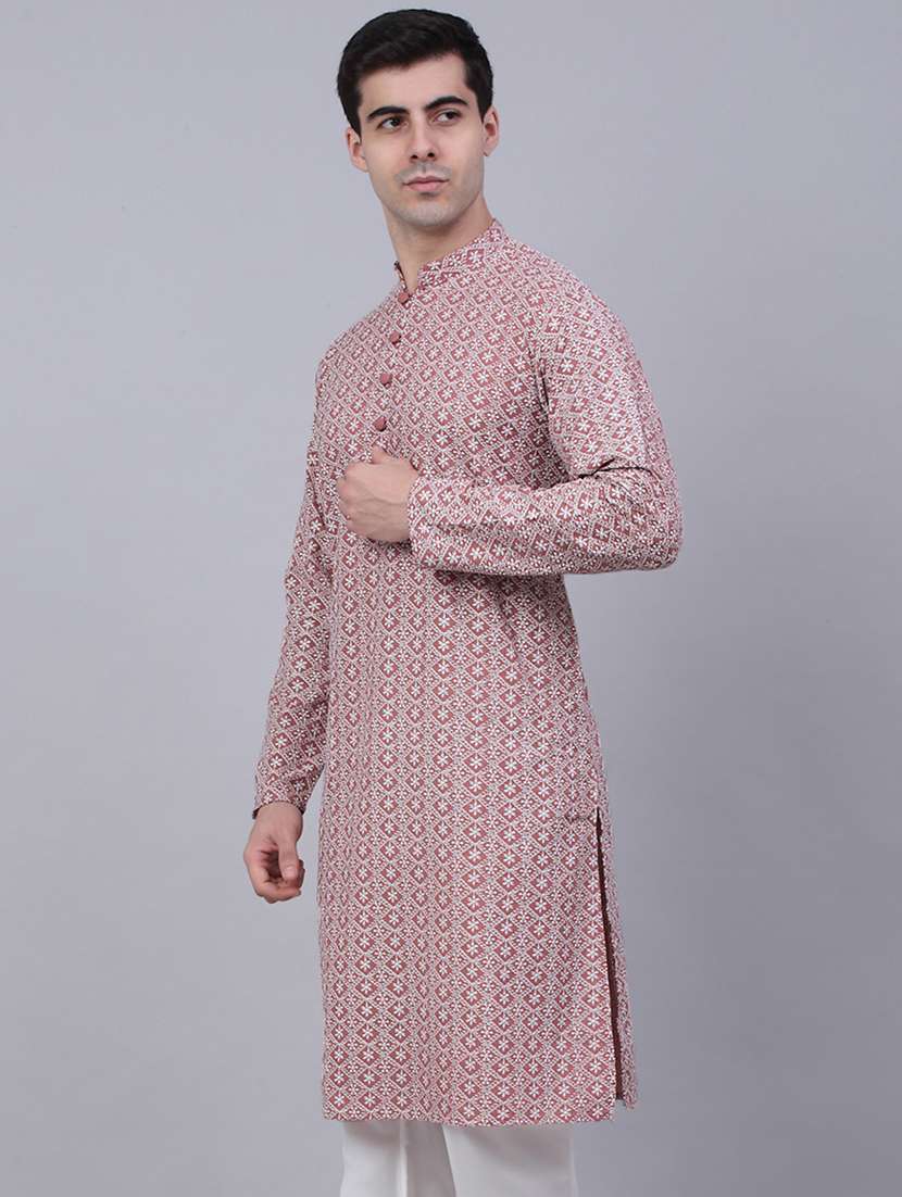 men solid with work mandarin neck kurta pyjama set - 20733229 -  Standard Image - 2