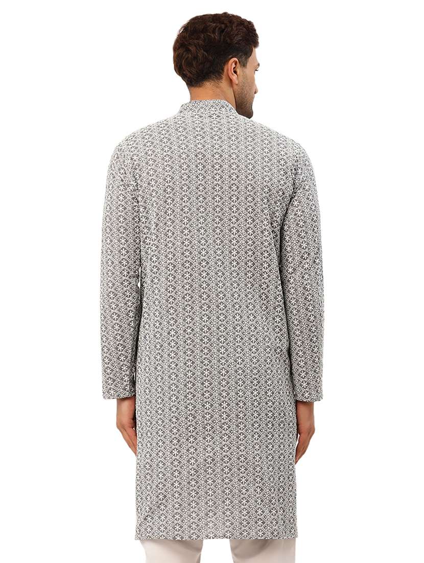 men embroidered mandarin neck long kurta - 20733230 - Standard Image - 2