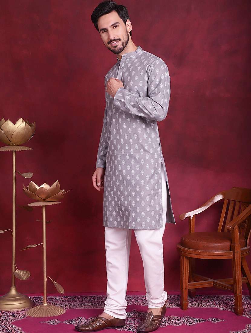men printed mandarin neck long kurta - 20733235 -  Standard Image - 2