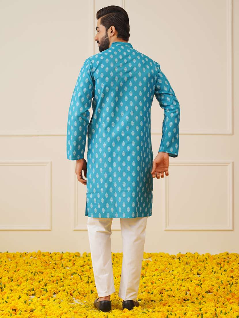 men printed mandarin neck long kurta - 20733240 -  Standard Image - 2