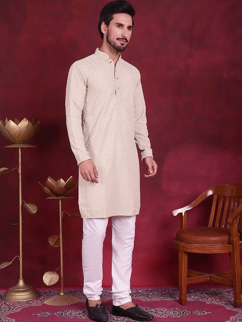 men embroidered mandarin neck long kurta - 20733241 -  Standard Image - 2