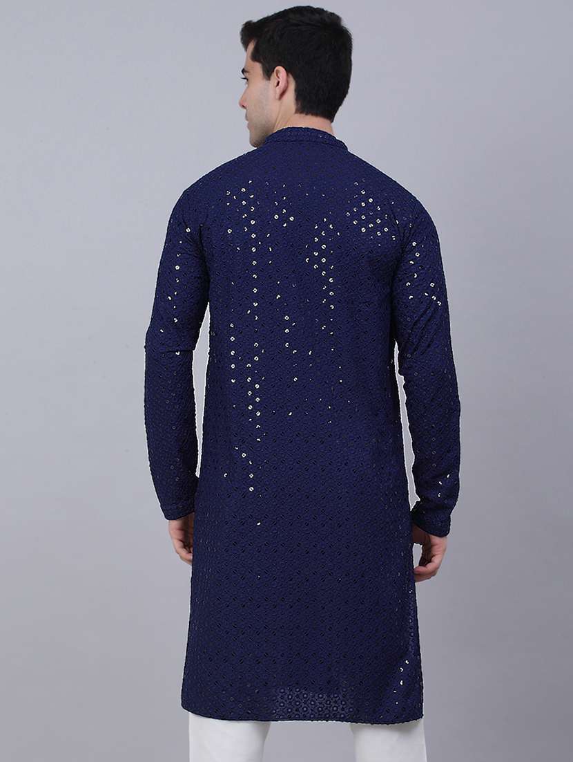 men embroidered mandarin neck long kurta - 20733246 - Standard Image - 2