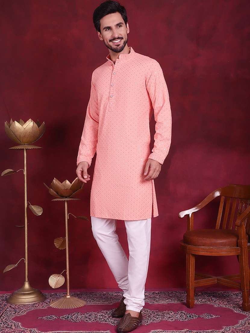 men embroidered mandarin neck long kurta - 20733247 -  Standard Image - 2