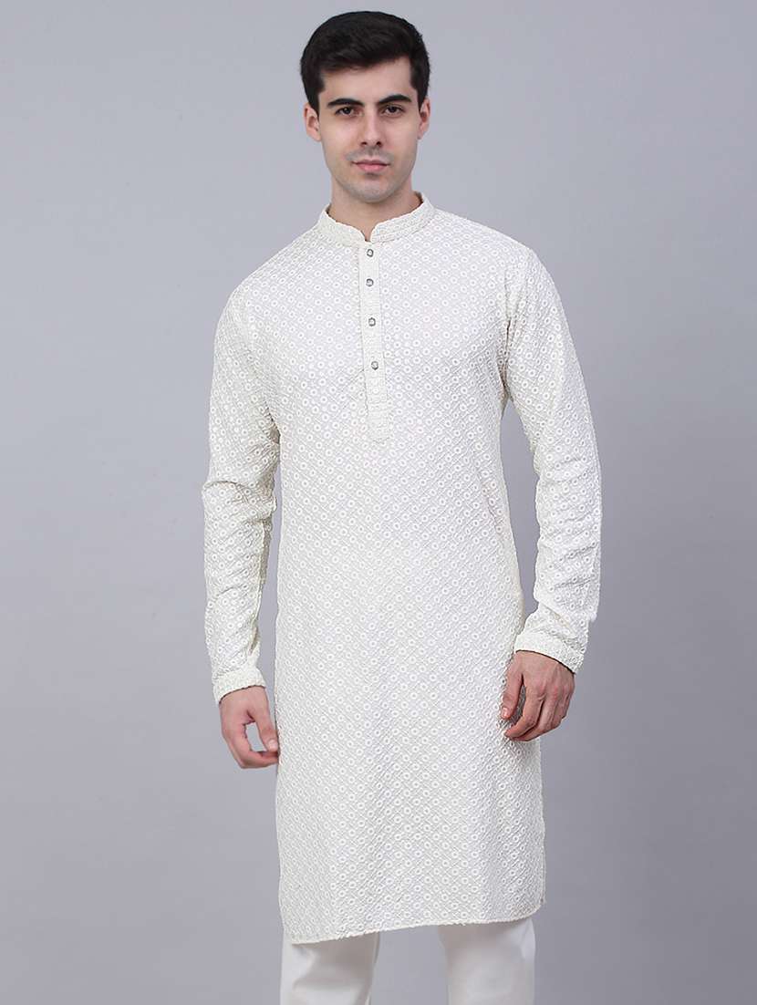 men embroidered mandarin neck long kurta - 20733250 - Standard Image - 2