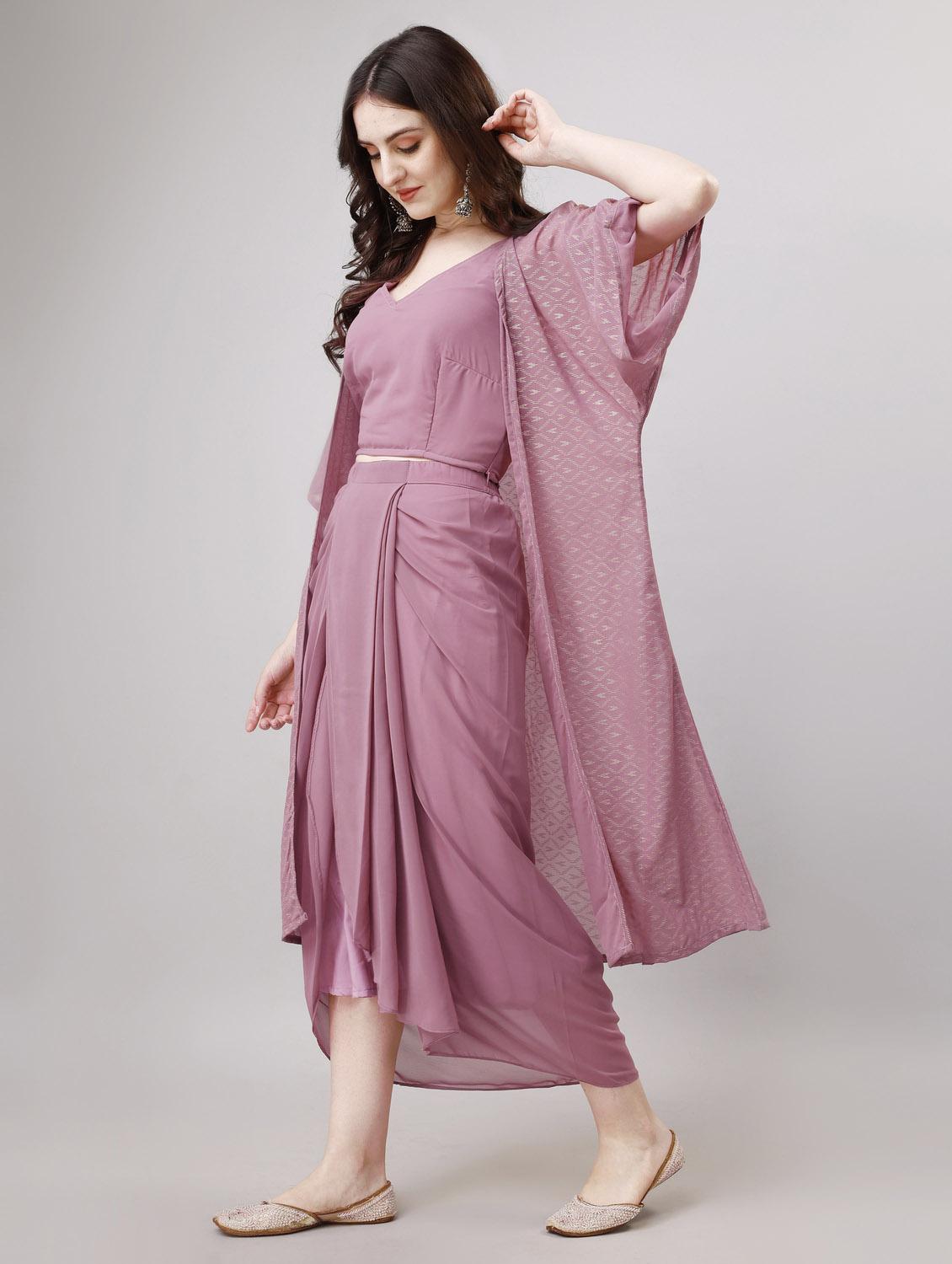 women purple solid v neck fusion set - 20740546 - Standard Image - 2