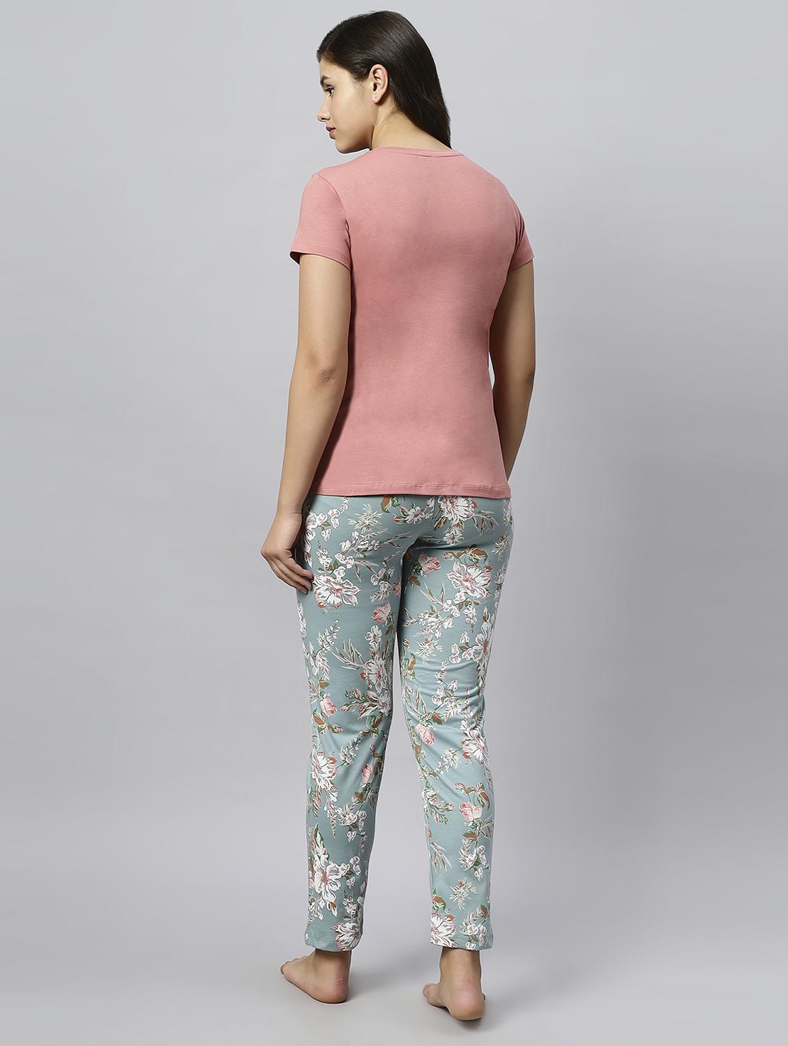 women round neck printed t-shirt & full length pyjama set - 20742807 - Standard Image - 2