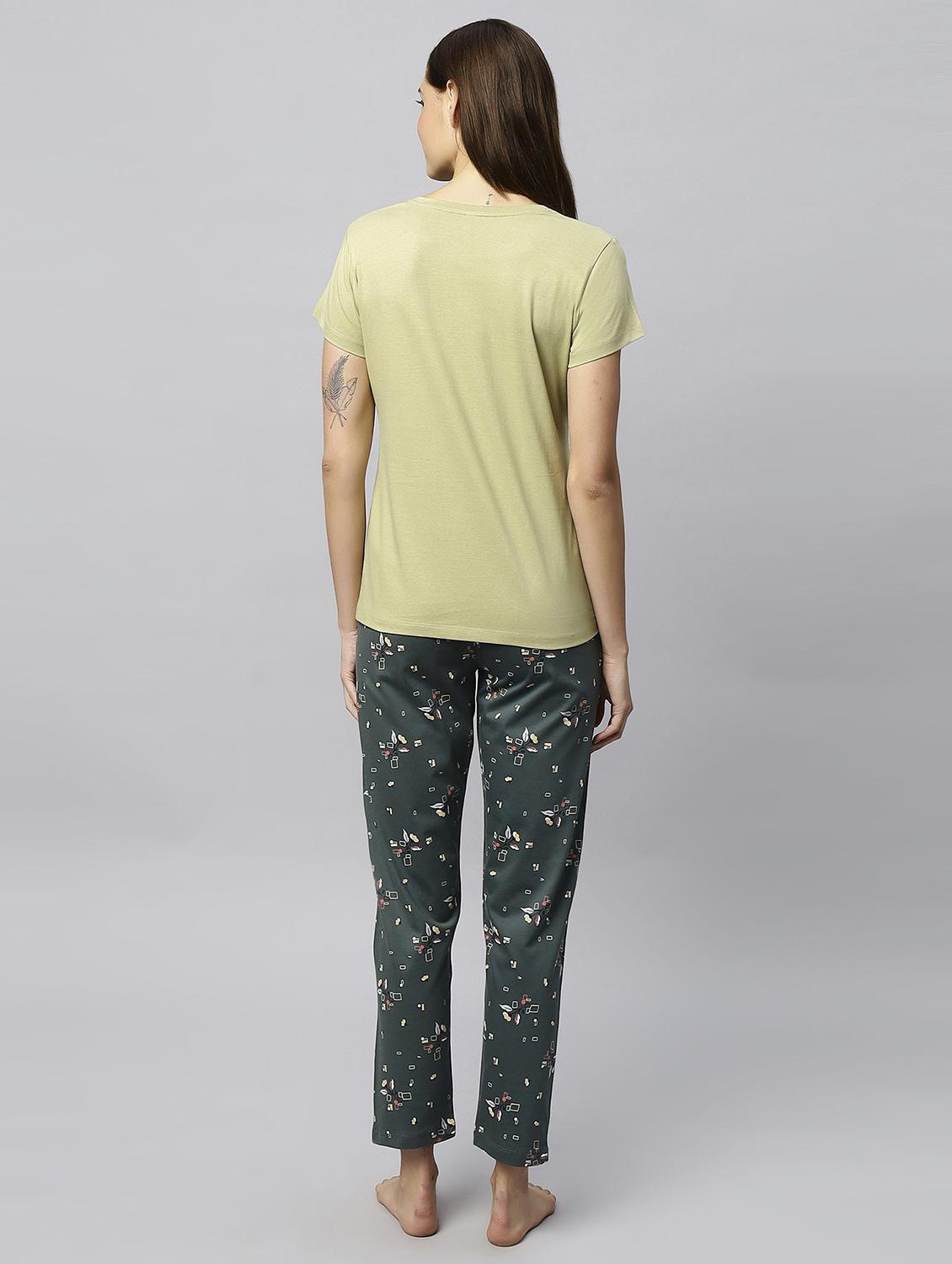 women round neck printed t-shirt & full length pyjama set - 20742814 - Standard Image - 2