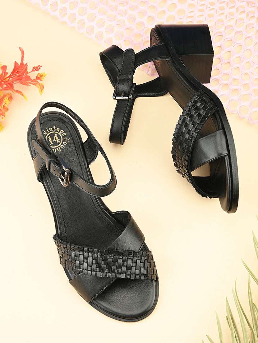 hosis brand black t-strap sandal
