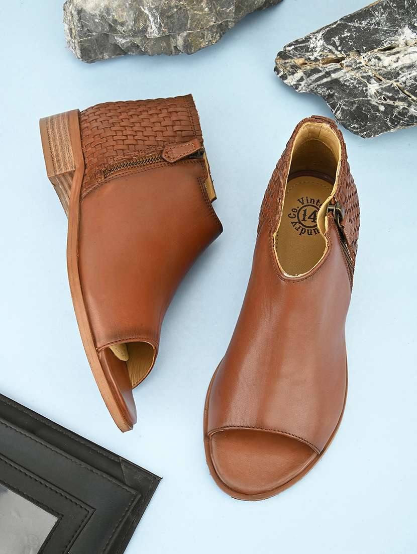 hosis brand tan slip on sandal