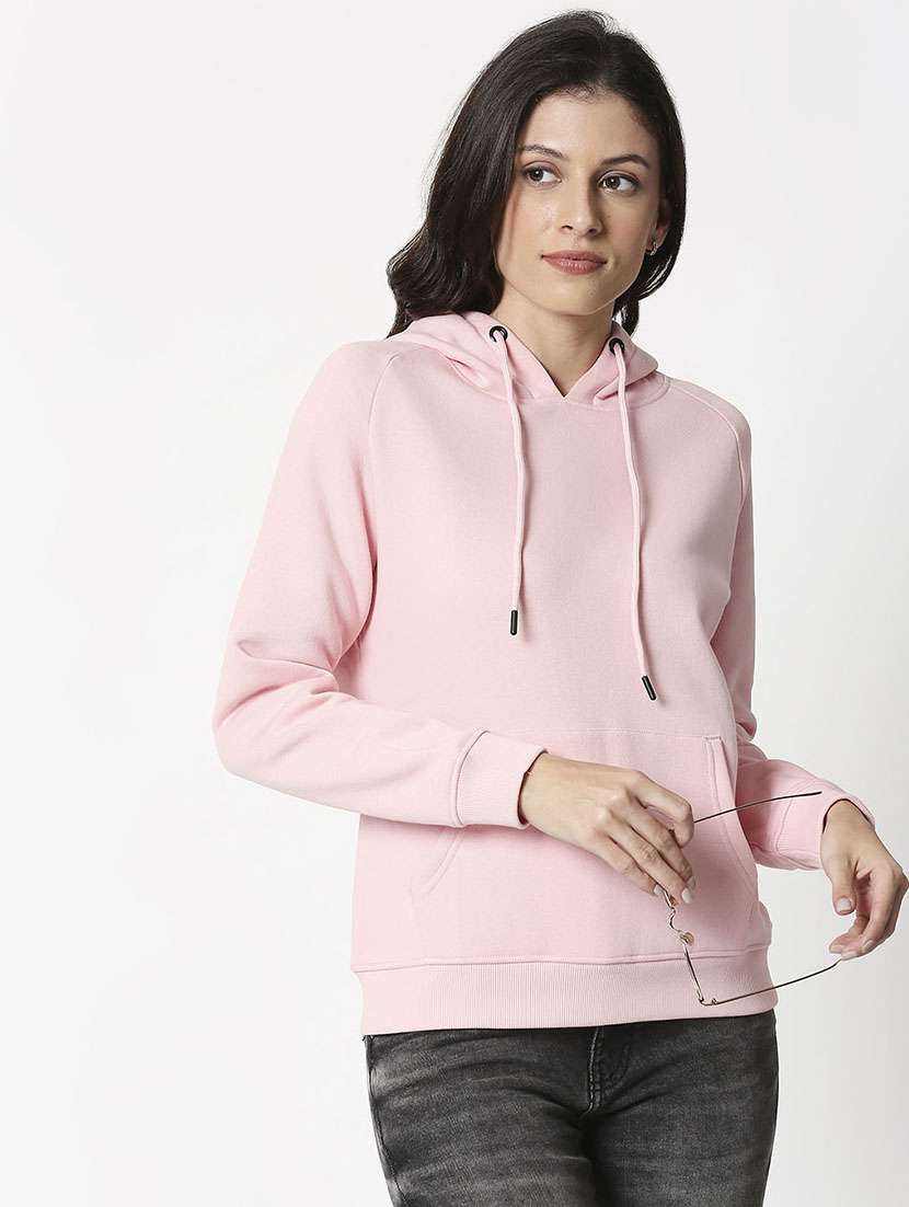 women solid pink wool hooded sweatshirt - 20742861 - Standard Image - 2