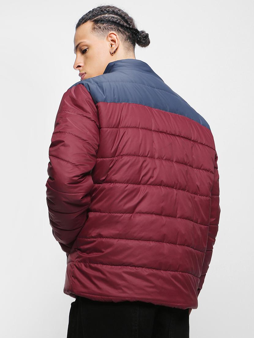maroon colourblocked detailed casual jacket - 20745591 - Standard Image - 2