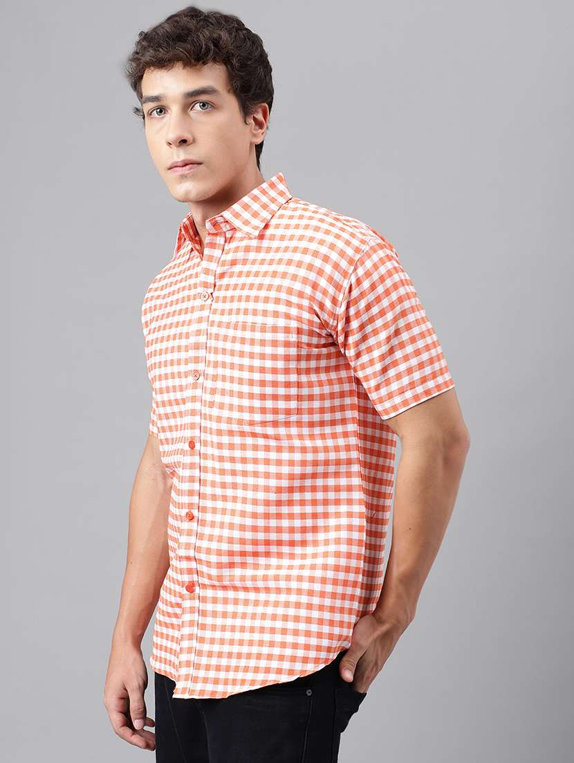 orange cotton blend checks casual shirt - 20754274 - Standard Image - 2
