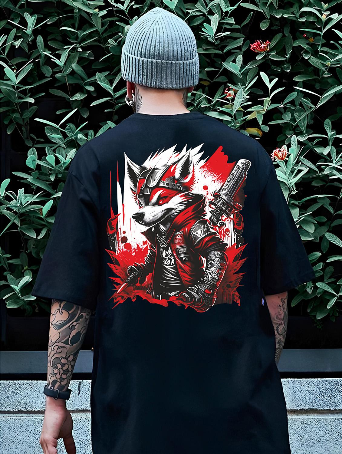 men black oversized front & back printed t-shirt - 20754356 - Zoom Image - 0