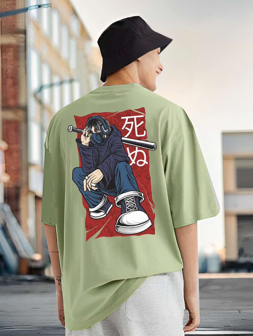 men neo mint loose fit front and back print t-shirt