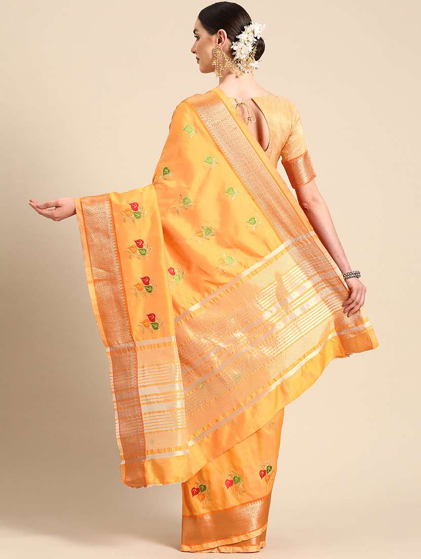 yellow solid with work saree with blouse - 20754446 -  Standard Image - 2