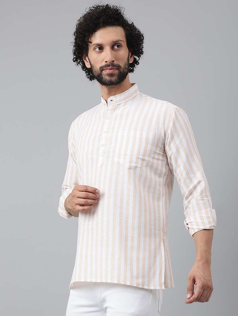 beige vertical striped short kurta - 20754478 -  Standard Image - 2