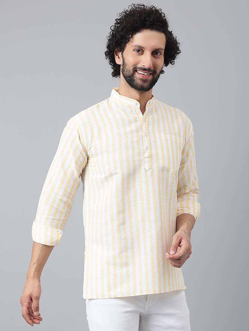 yellow vertical striped short kurta - 20754487 -  Standard Image - 2