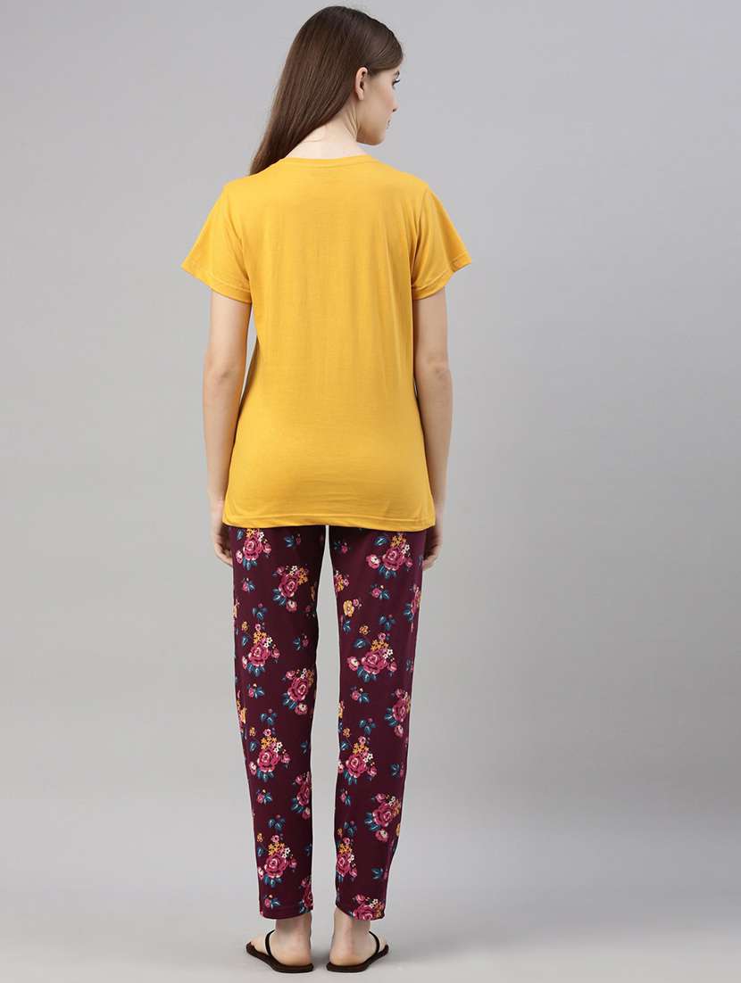 women printed round neck regular t-shirt & pyjama set - 20754490 -  Standard Image - 2