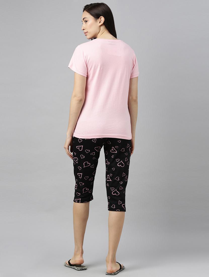 women printed round neck regular t-shirt & pyjama set - 20754505 - Standard Image - 2