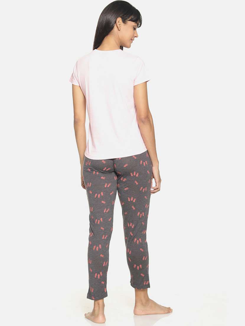 women printed round neck regular t-shirt & pyjama set - 20754533 - Standard Image - 2