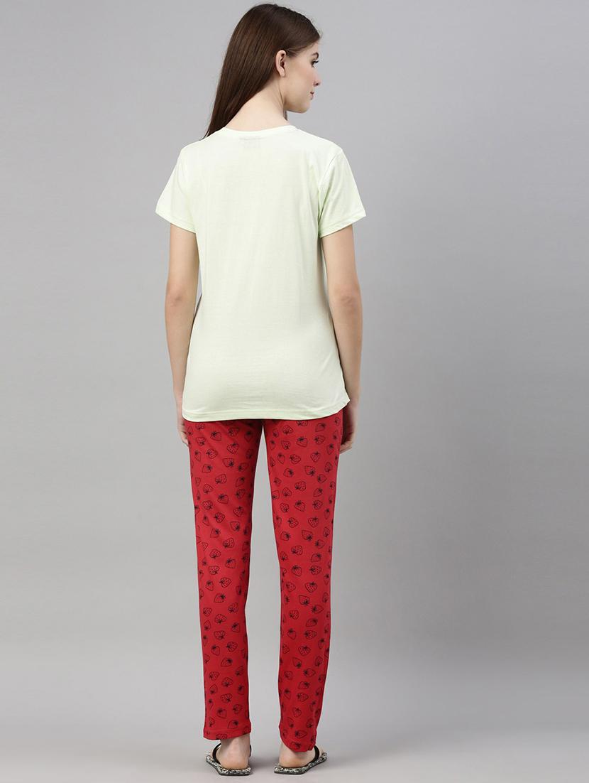 women printed round neck regular t-shirt & pyjama set - 20754542 - Standard Image - 2