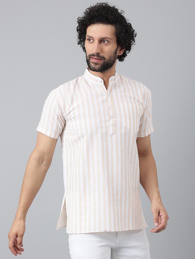beige vertical striped short kurta - 20754582 - Standard Image - 2