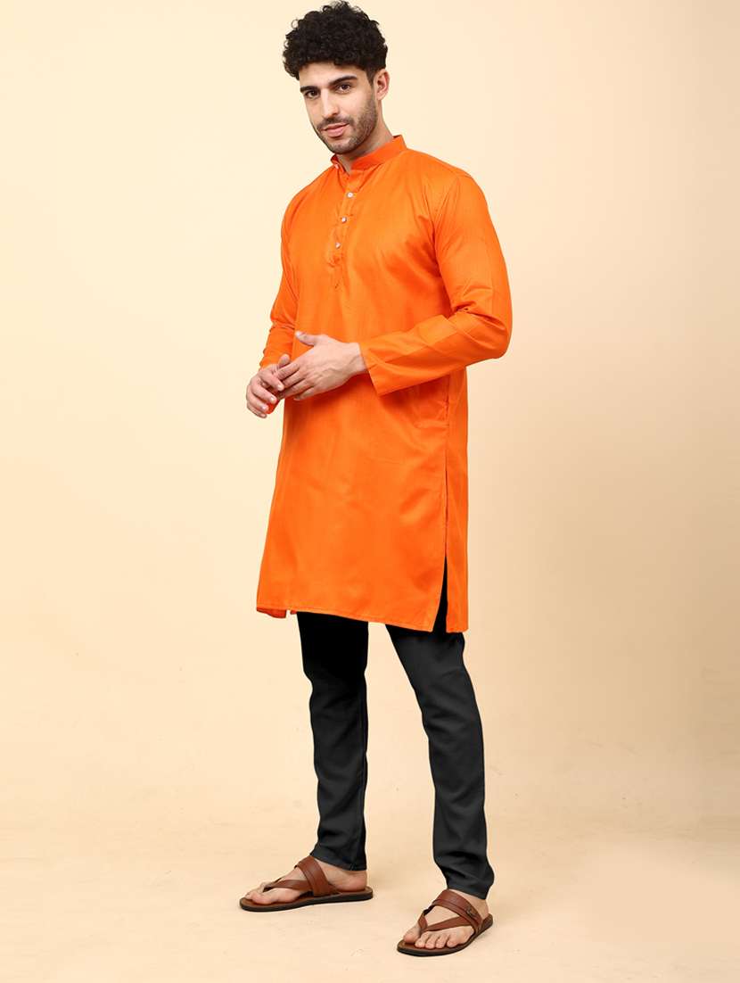 men orange solid long kurta - 20754602 -  Standard Image - 2