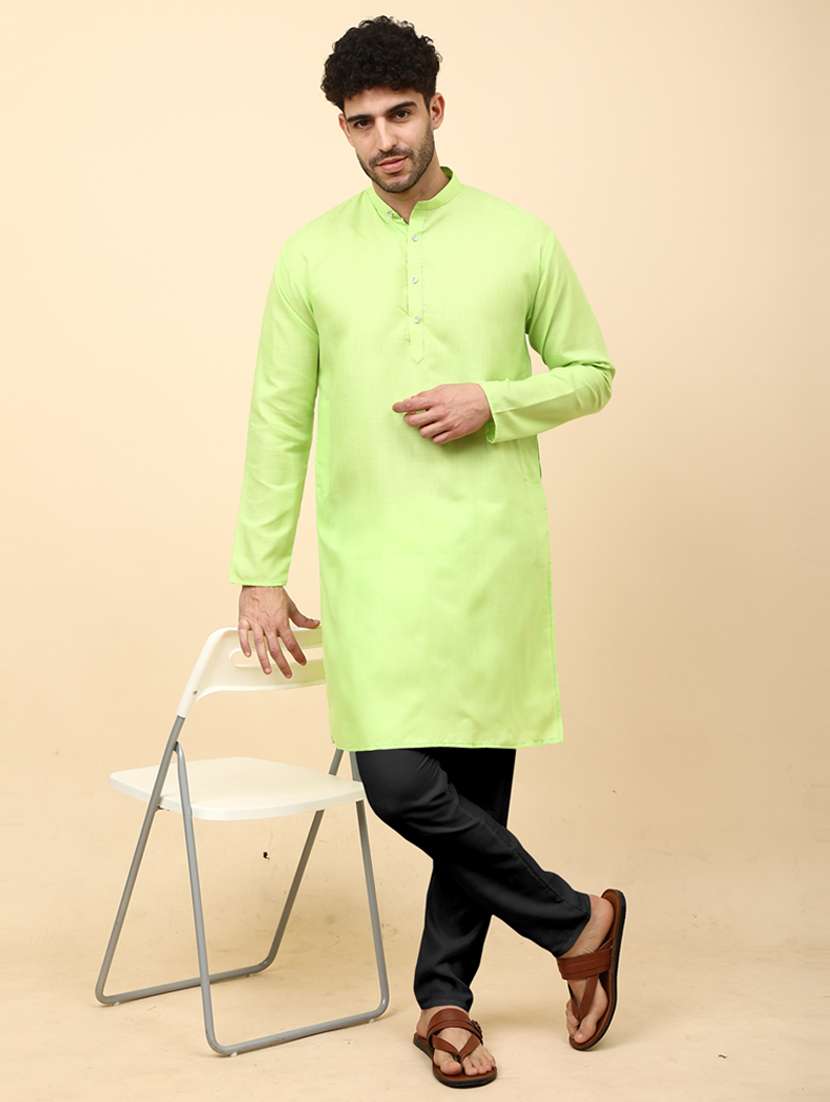 men neo-mint solid long kurta