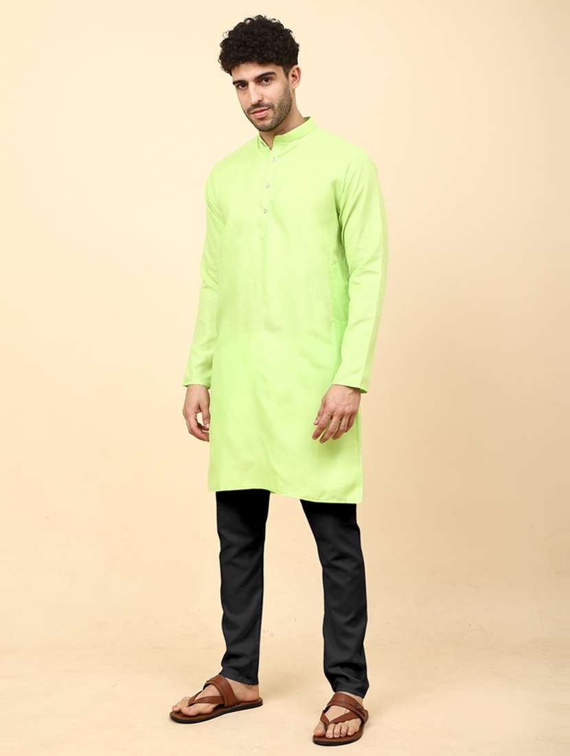 men neo-mint solid long kurta - 20754603 -  Standard Image - 2