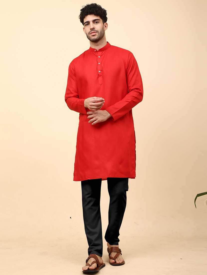 men red solid long kurta