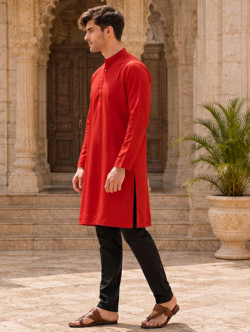 men red solid long kurta - 20754605 -  Standard Image - 2