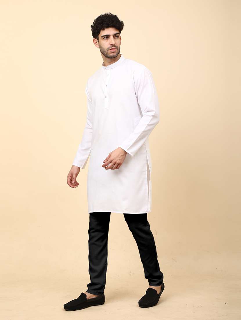 men white solid long kurta - 20754606 -  Standard Image - 2