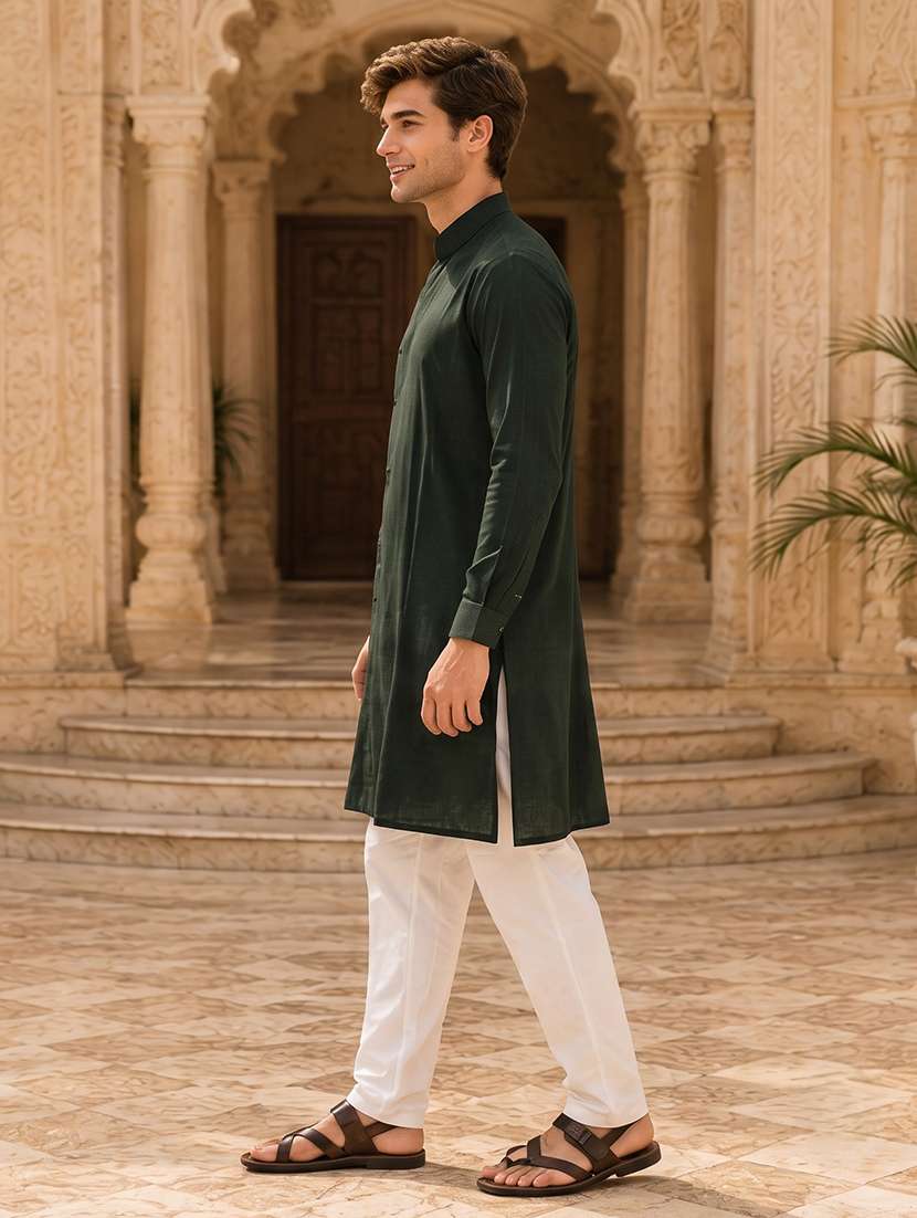 men solid cotton kurta pyjama ethnic wear set - 20754618 -  Standard Image - 2