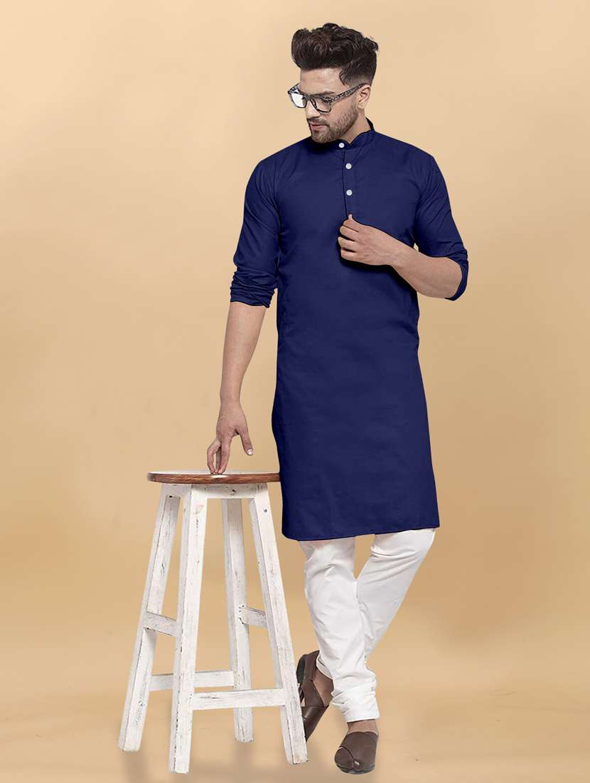 men mandarin neck solid kurta pyjama set 