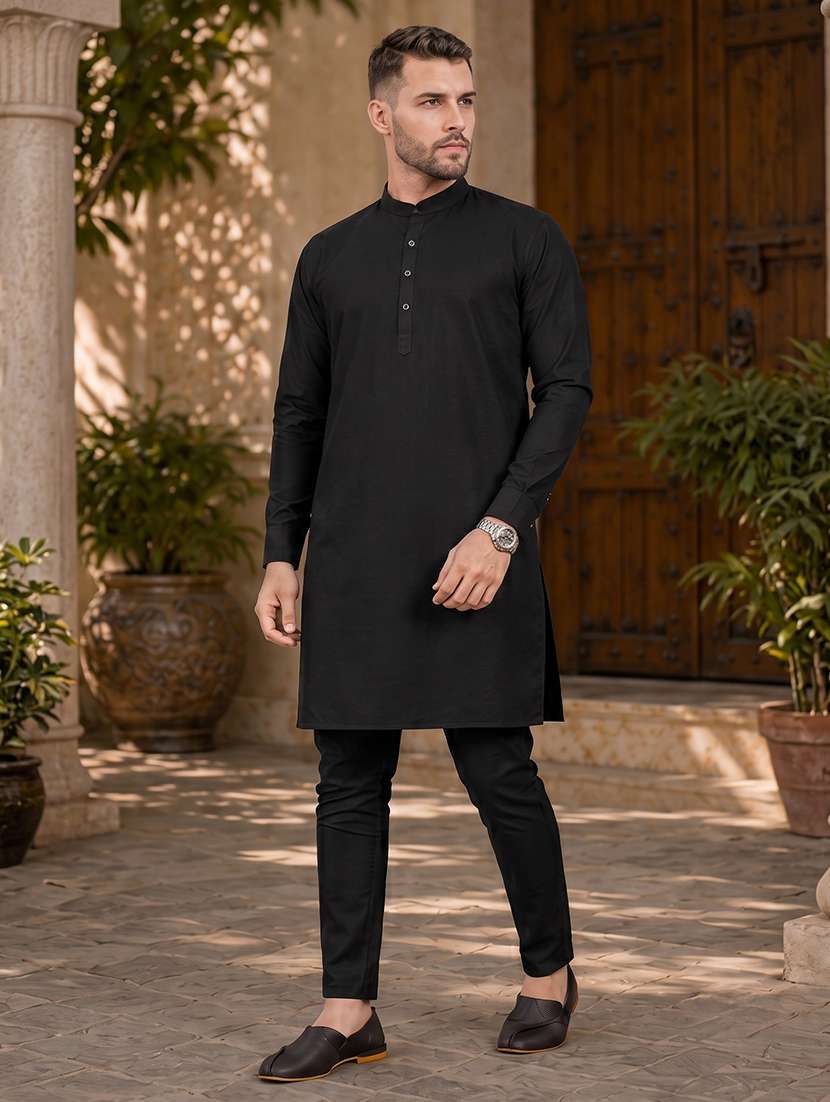 Men Solid Cotton Kurta Pyjama Ethnic Wear Set - 20754631 -  Standard Image - 2
