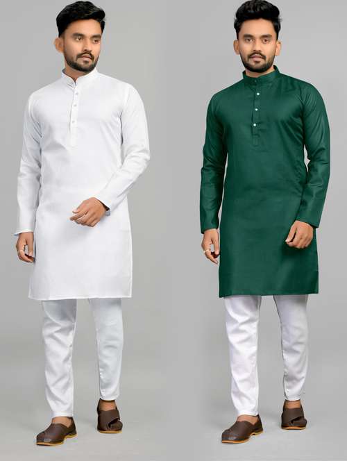 men pack of 2 solid mandarin neck kurta