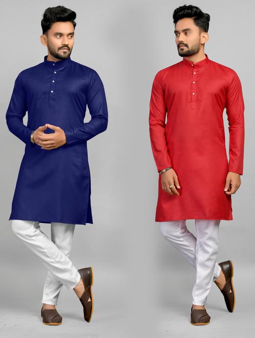 men pack of 2 solid long kurta - 20754801 - Standard Image - 0