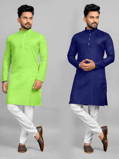 men pack of 2 solid long kurta - 20754828 -  Standard Image - 0