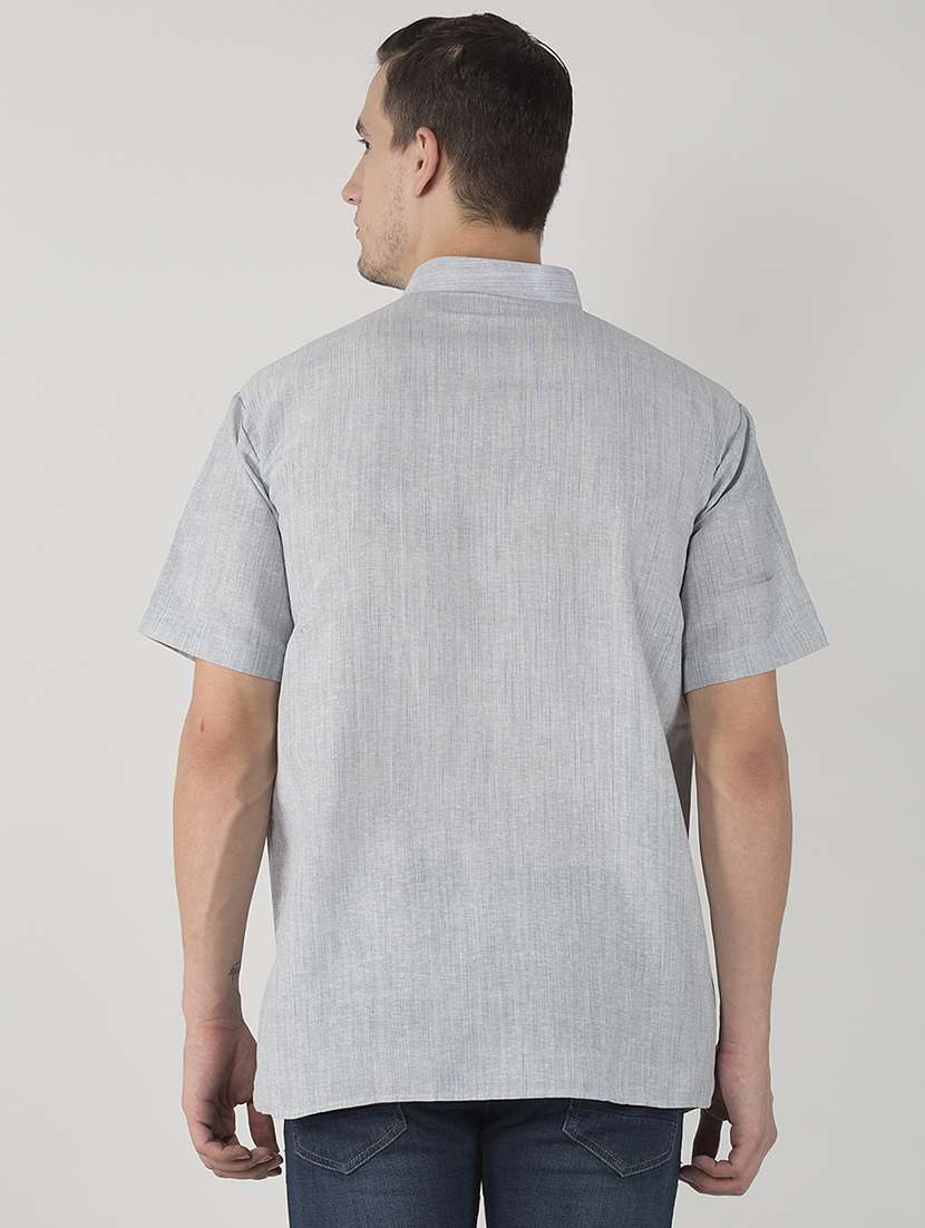 grey self design button detailed short kurta - 20755051 -  Standard Image - 2