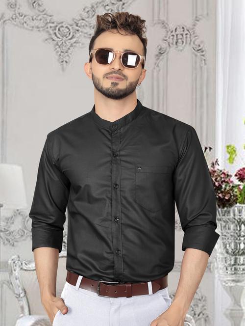 men black solid full sleeve casual shirt - 20755086 - Standard Image - 0