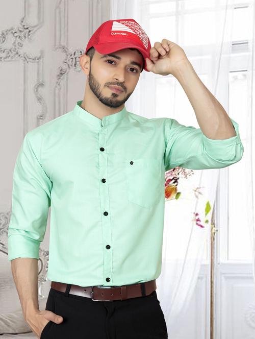 men sea green regular fit solid casual shirt - 20755087 - Standard Image - 0