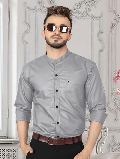 grey solid cotton casual shirt - 20755089 - Standard Image - 0