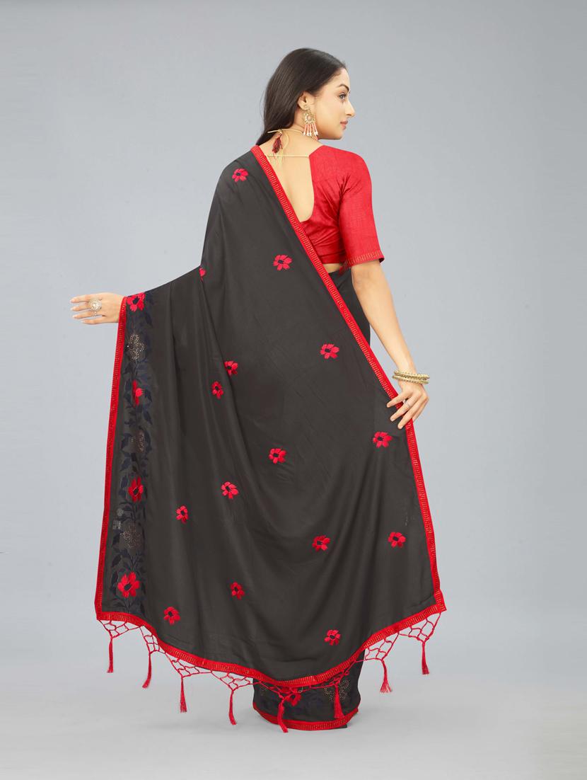 black solid with work saree with blouse - 20755104 - Standard Image - 2