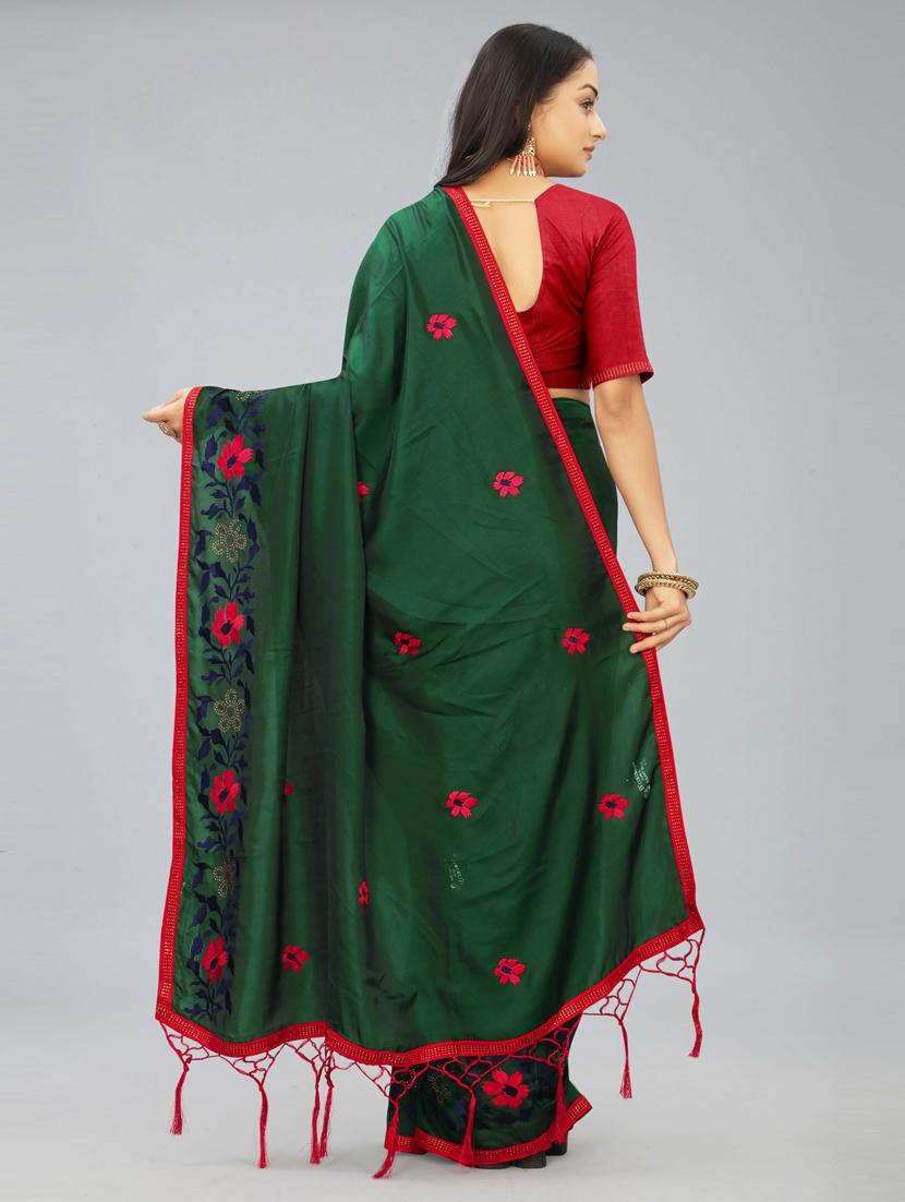 green solid with work saree with blouse - 20755109 - Standard Image - 2