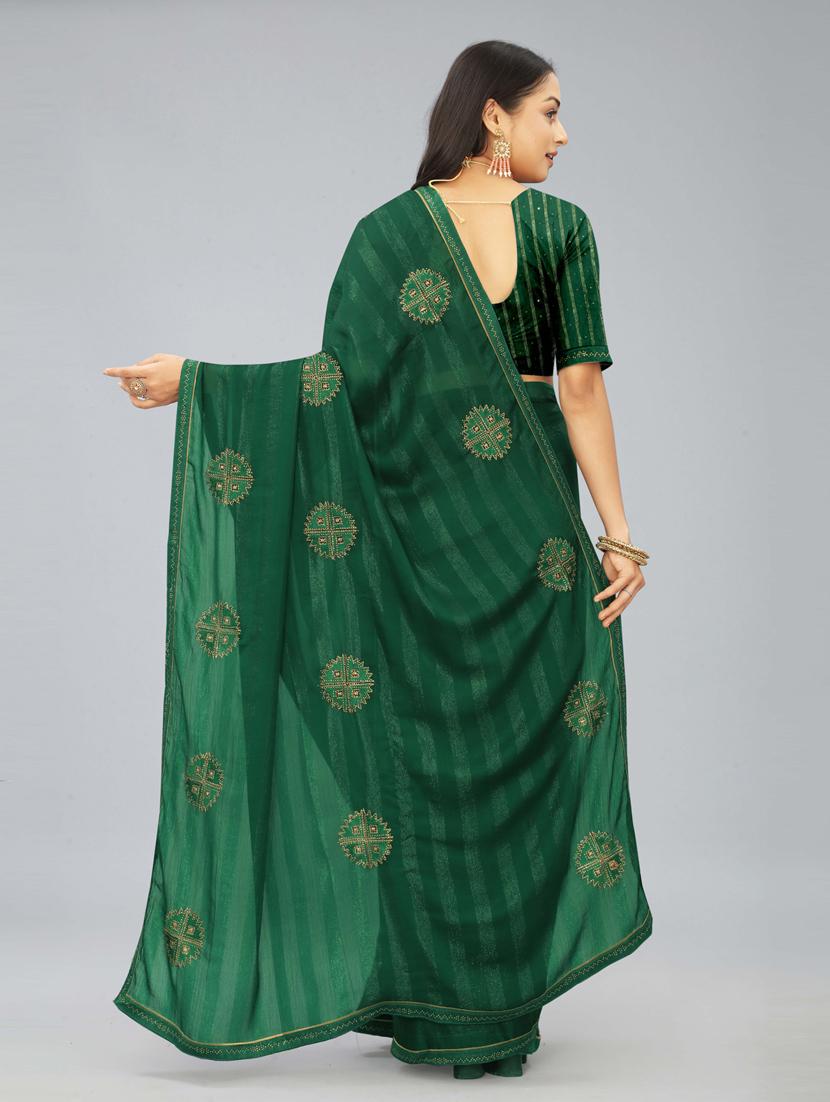 green chiffon embroidered saree with blouse - 20755115 - Standard Image - 2