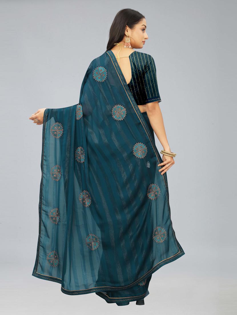 teal chiffon embroidered saree with blouse - 20755117 - Standard Image - 2