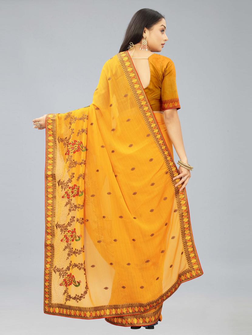mustard embroidered saree - 20755124 - Standard Image - 2