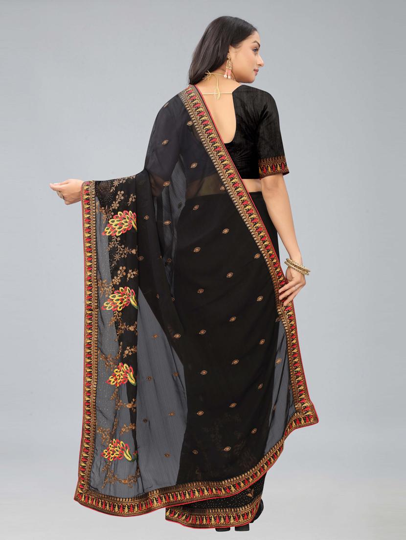black chiffon embroidered saree - 20755127 - Standard Image - 2