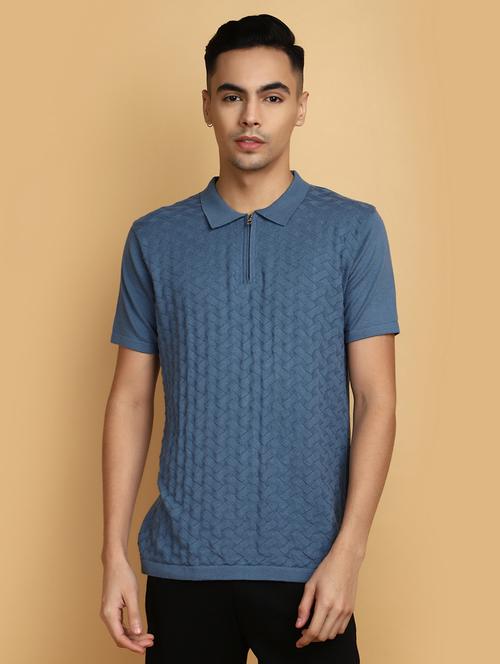 men polo neck self design t-shirt - 20755270 - Standard Image - 0