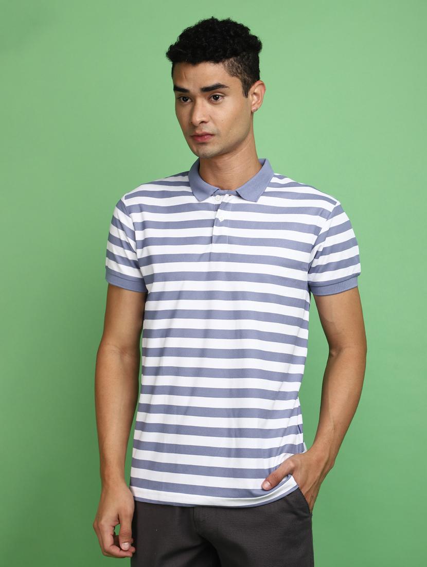 men striped print short sleeve polo t-shirt - 20755272 - Standard Image - 2